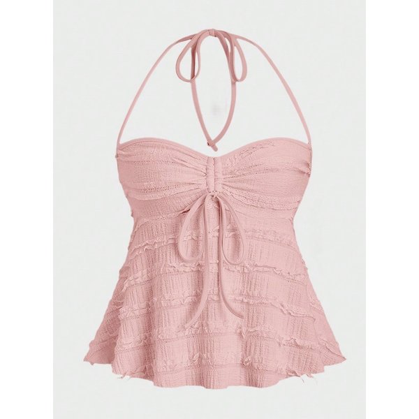Women's Clothing Irregular Lace Up Halter Neck Vest Suspenders Summer Sexy Hot Girl Knitted Suspenders-image