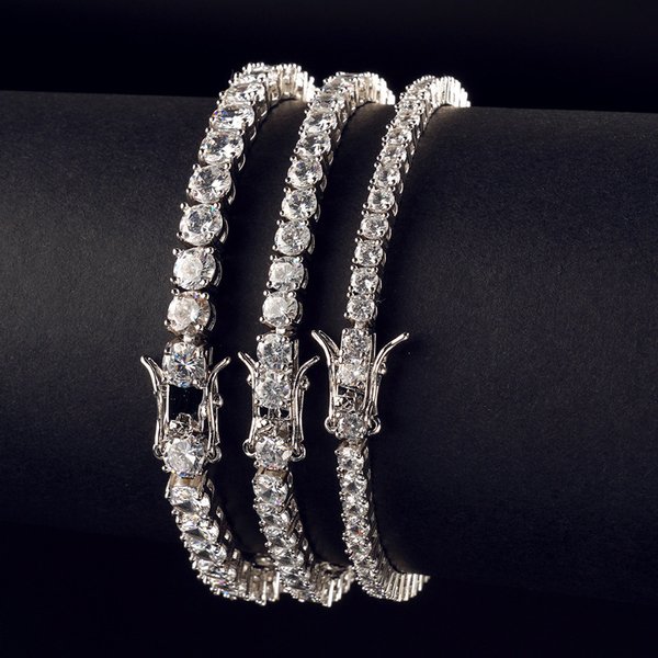2023 New Hot Selling Hip Hop Tennis Chain Single Row Copper Micro Inlaid Zircon Bracelet 3Mm 4Mm5Mm Tennis Chain-image