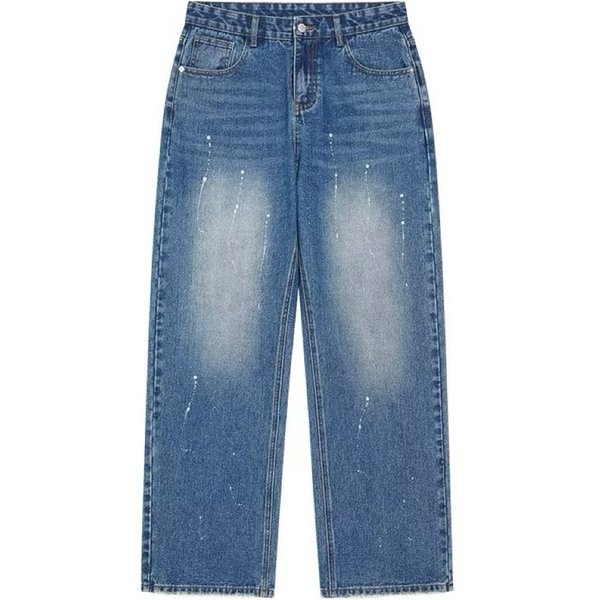 Men's Clothing retro black jeans men's trendy brand ink splashed loose wide leg trousers high street vibe straight pants for boys