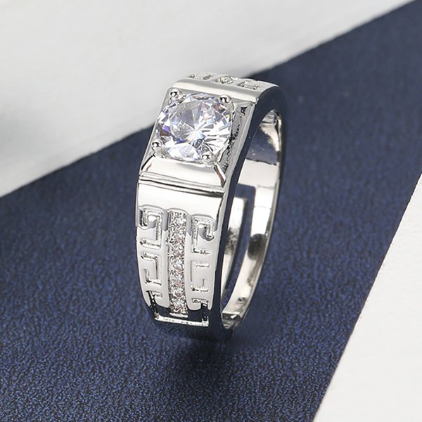 Platinum Plated Men's Ring With Zirconia Moissanite, Holiday European And American Style Jewelry Full Of Diamonds