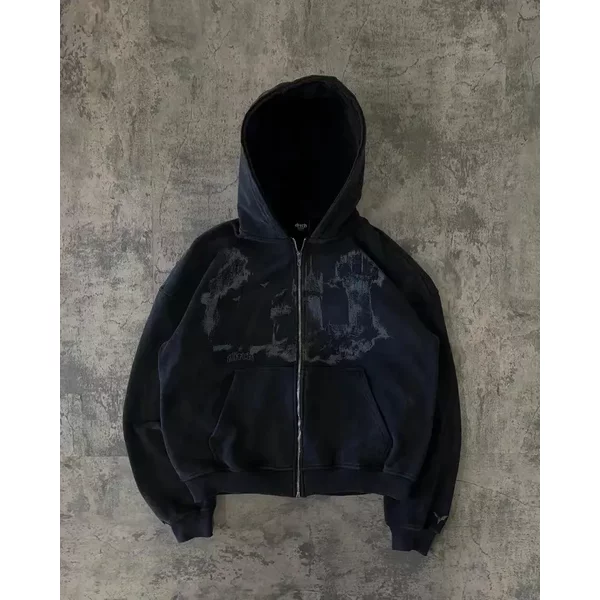 Man Hoodie Y2K Goth Men Hip Hop Streetwear Haruku Gothic Pattern Zip Up 90S Graphic Sweatshirt Japanese Anime-image