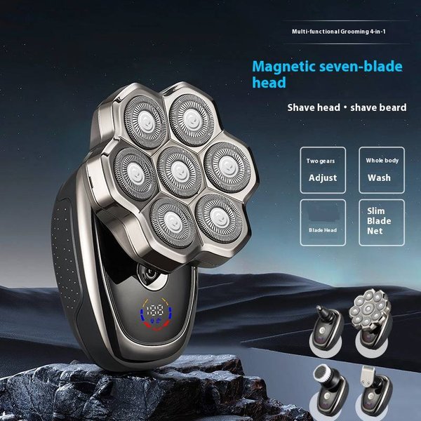 Rotary Electric Shaver – 4D Floating Heads, LED Display, IPX7 Waterproof, 60-Min Runtime For Men’s Beard & Head Shaving