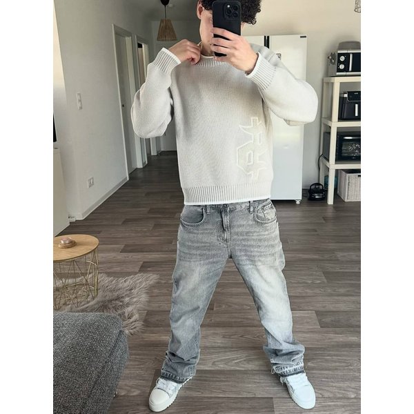New!Men's Ice Blue Gradient Lightning Jeans High Ounce Denim Mid Waist Straight Pants Vintage Outdoor Casual Fashion For Autumn Winter