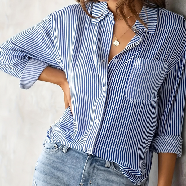 Women's Clothing Autumn New Striped Cardigan Top Loose Casual Long Sleeved Shirt Female