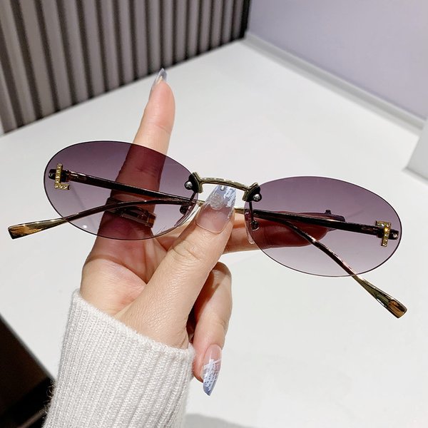 Letter L frameless circular small sunglasses, men's and women's metal oval frame glasses
