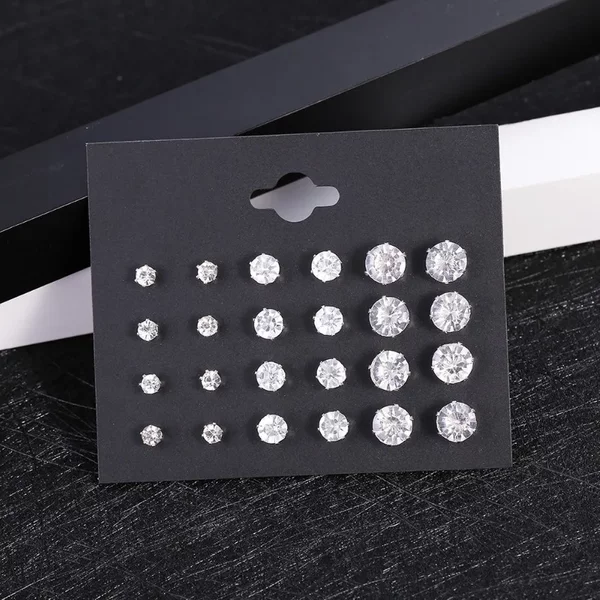 New 12 Pair/Pack White Shiny Wedding Stud Earrings Set For Women Men Crystal Jewelry Accessories Oorbellen Jewelry Earrings-image