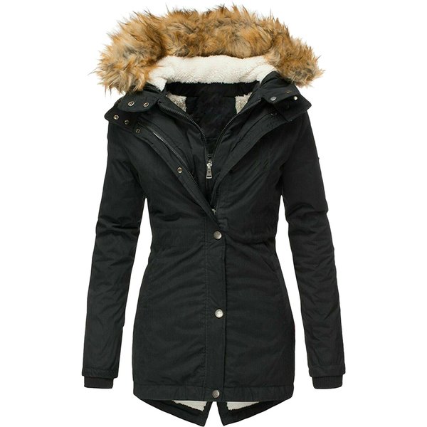 Women's Winter Hooded Zip-Up Coat With Faux Fur Trim – Slim Fit Long Sleeve Jacket In 4 Colors (S-XXXL) – Elegant & Warm Outerwear