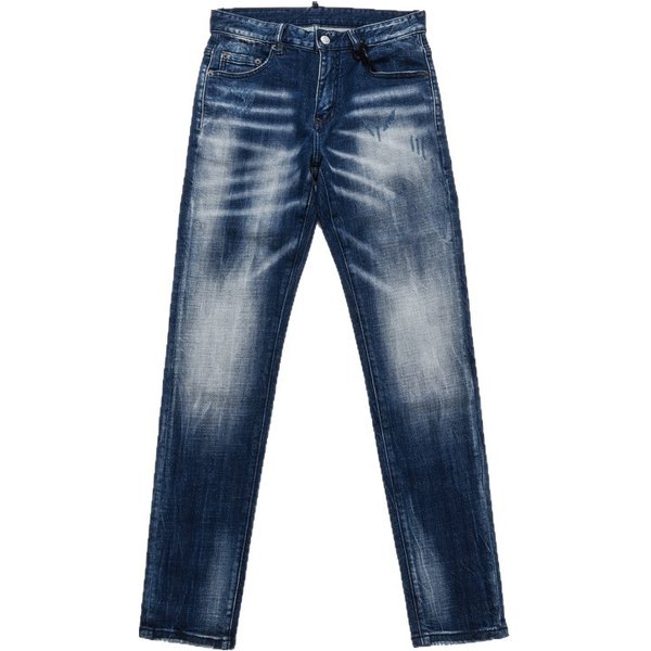 Men's Clothing High Street Fashion Jeans Old Dark Blue Washed And Worn Trendy Retro Elastic Skinny Pants-image