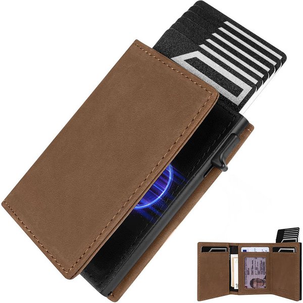 Men's Bags 30% Off Magnetic Retro Microfiber Crazy Horse Leather Men's Wallet Rfid Anti Theft Simple Ultra Thin Card Holder
