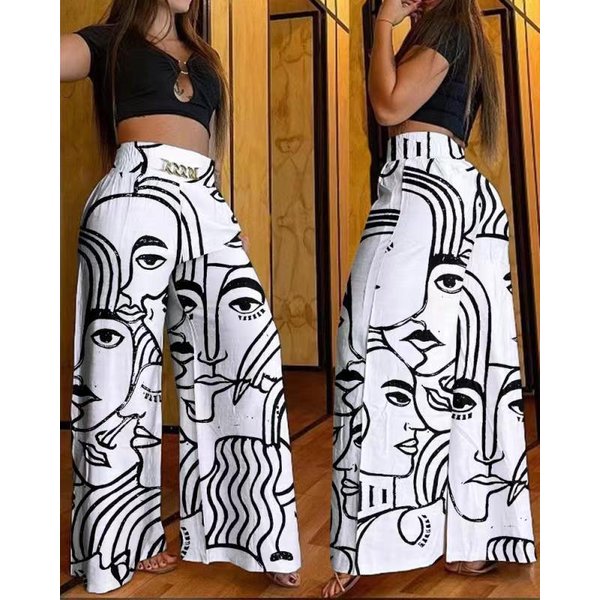 Women's Solid Color Wide-leg High-waisted Trousers, Loose Slimming Metal Bell-bottom Pants,