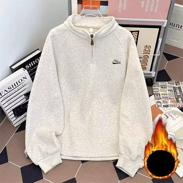 Men's Clothing Casual Quarter-Zip Fleece Sweatshirt - Stand Collar, Loose Fit, Warm Plush Lining, No Hood, Pullover Style (Fleece & Non-Fleece)-image