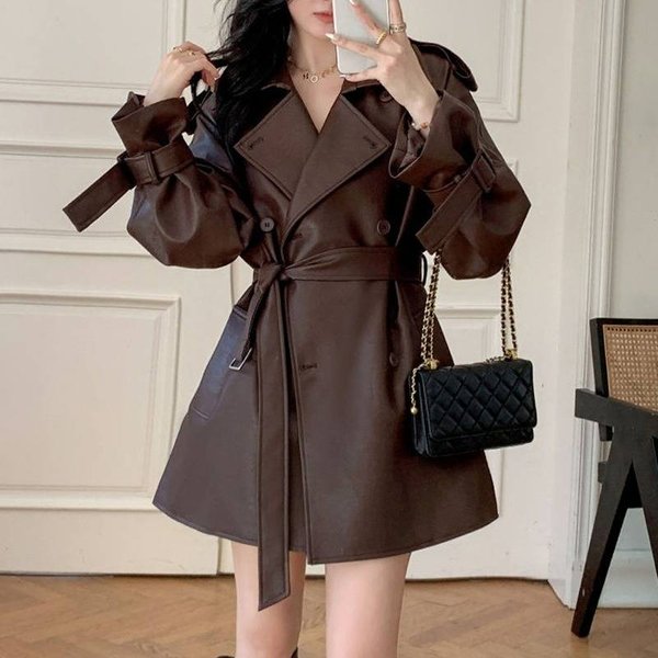 Men's Clothing Maillard Brown Leather Jacket For Women New Style Fashion Small Leather Jacket Autumn Leather Windbreaker Coat For Women-image
