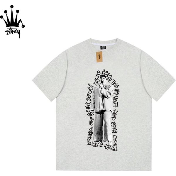 Stussy Shouting Wheat Character Pattern Printed Pure Cotton Short Sleeved T-Shirt-image
