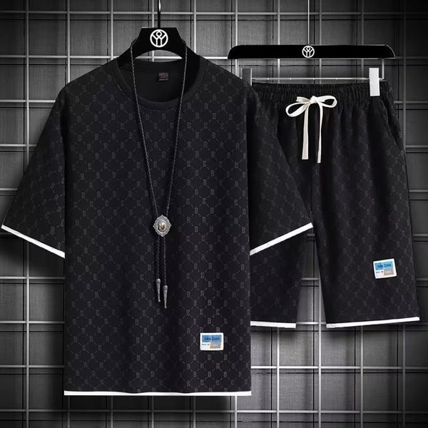 Men's Casual Short-Sleeved T-Shirt Set Versatile Fashion Sports Suit For Summer Black/Gray/White Polyester Trendy Clothing