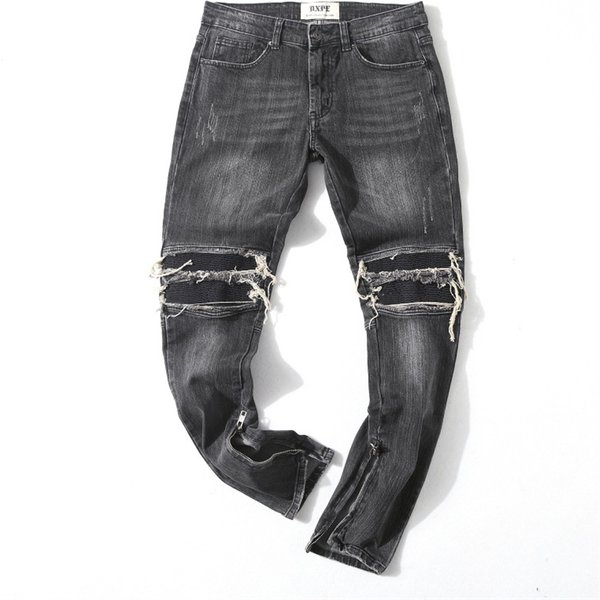 Spring Autumn 2027 Fashion European-USA High Street Hip-Hop Vintage Jeans Men Mid Waist Broken Hole Leg Zipper Straight Type Washed Denim Pants S-3XL