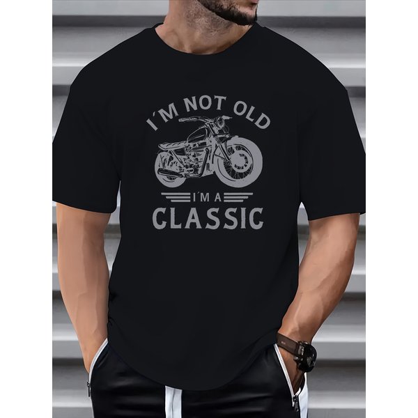 100% Pure Cotton Men's Summer Fashion Short Sleeved Classic Motorcycle Creative Printing Casual Slim Fit Versatile Top-image