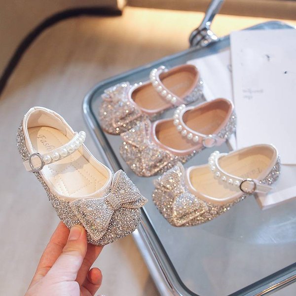 Children's Shoes New Fashion Rhinestone Children's Bow Leather Shoes Soft Sole Little Girl Single Shoes-image