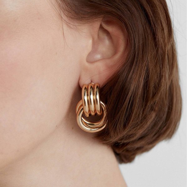 Women's Jewelry Gold And Silver Color Matching Stainless Steel Earrings Gold Thread Winding Simple Titanium Steel Circle Earrings-image