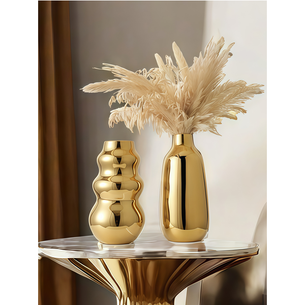 Modern Minimalist Creative Gold-Plated Ceramic Vase, Living Room Desktop Flower Arrangement Vase, Room Decoration Ornament-image