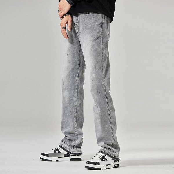 Men's Vintage Washed Denim Jeans - Relaxed Straight Fit, Hip Hop Streetwear, High Street Fashion, Casual Comfort For Urban Style-image