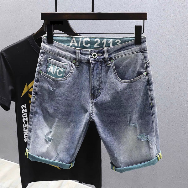 Men's Clothing Summer New Men's Trend Light Color Jeans Shorts Ripped Fashion Loose Shorts Men-image
