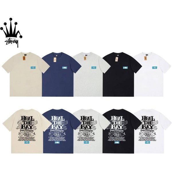 Stussy Small Fish Print Cylindrical Short Sleeved T-Shirt Made Of Pure Cotton Fabric For Both Men And Women-image