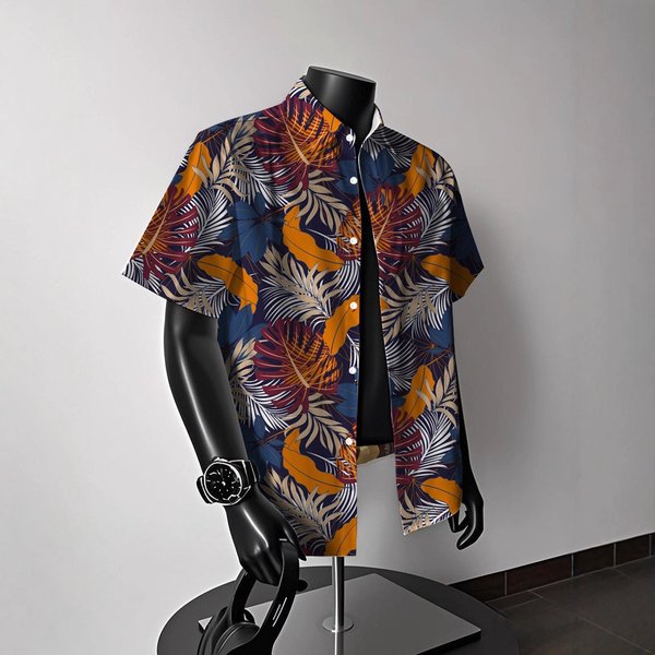Men's Clothing Men's Vintage Floral Shirt Short Sleeved Summer Casual Trend Hong Kong Style Hawaiian American Beach Couple Shirt-image