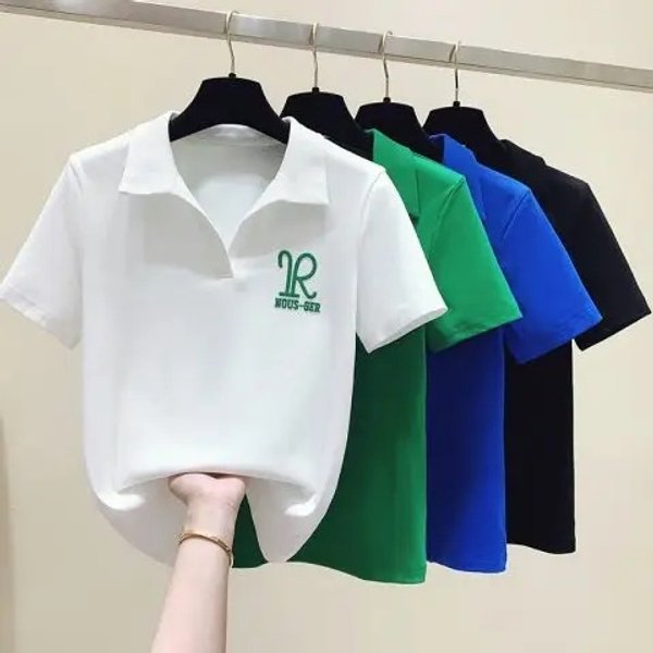 Women's Clothing Klein blue short sleeved T shirt women's summer 2023 new slim shoulder polo collar age reducing short