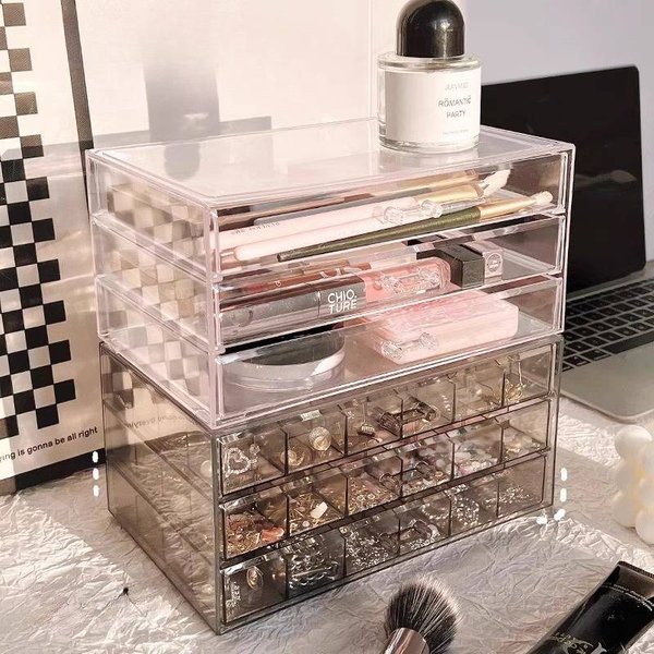 Family Organizer Transparent Jewelry Storage Box Multi Layer Large Capacity Ring Earring Necklace Household Drawer-image