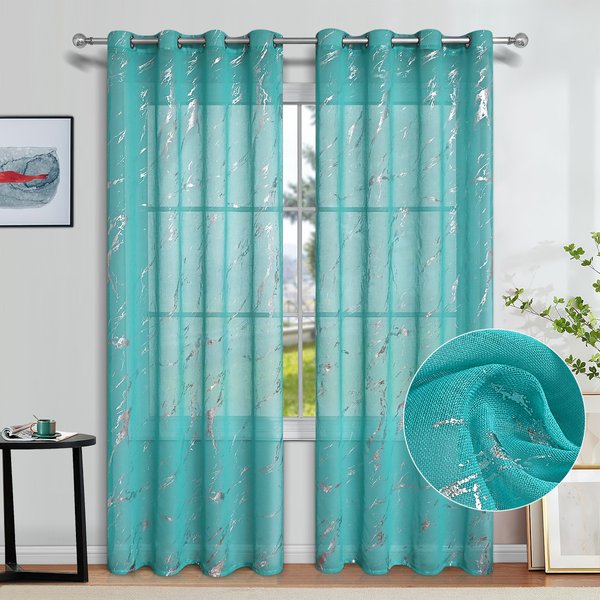 Full Dolly Hot Silver Marble Window Screen Bedroom Living Room Semi Blackout Curtain Gauze Curtain-image