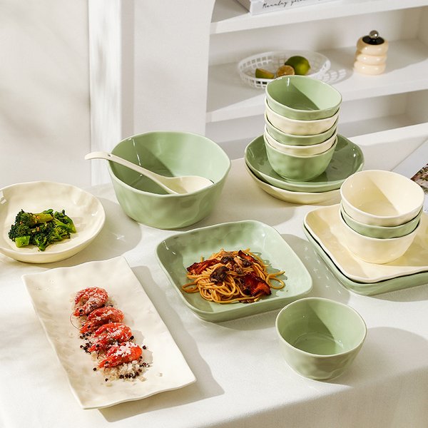 Cream Aesthetic Dinnerware Set - 16-Piece Modern Tableware For Home Minimalist Bowls & Plates With Chopsticks (Microwave & Dishwasher Safe Bpa-Free)-image
