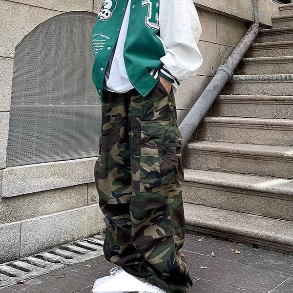 Men's Clothing Hip Hop Camouflage Overalls High Street Retro Hiphop Slim Pants Men's Straight Casual Pants Ins-image