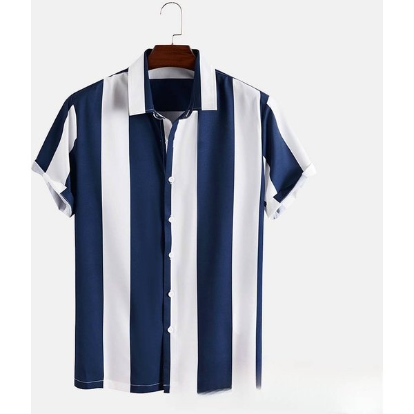 Men's Clothing New Striped Men's Shirt Beach Shirt Hawaiian Short Sleeved Men's Shirt