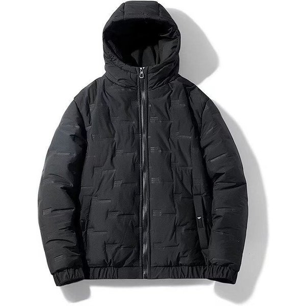 Men's Winter Hooded Puffer Jacket - Lightweight Warm Coat With Stylish Ribbed Hem, Zip Closure & Side Pockets (Black, Bean Grey, Khaki)-image