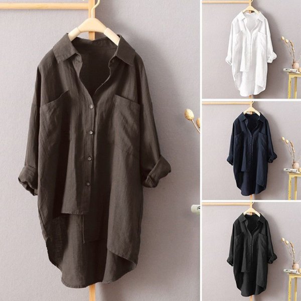 Women's Clothing Solid Color Shirt Spring And Summer All Match New Women's Cardigan Double Pocket Long Sleeved Temperament Top