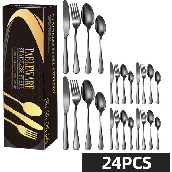 Flatware 1010 Stainless Steel Cutlery 24 Piece Tableware Set Hotel Western Restaurant Steak Knife Fork Spoon Dessert Spoon-image