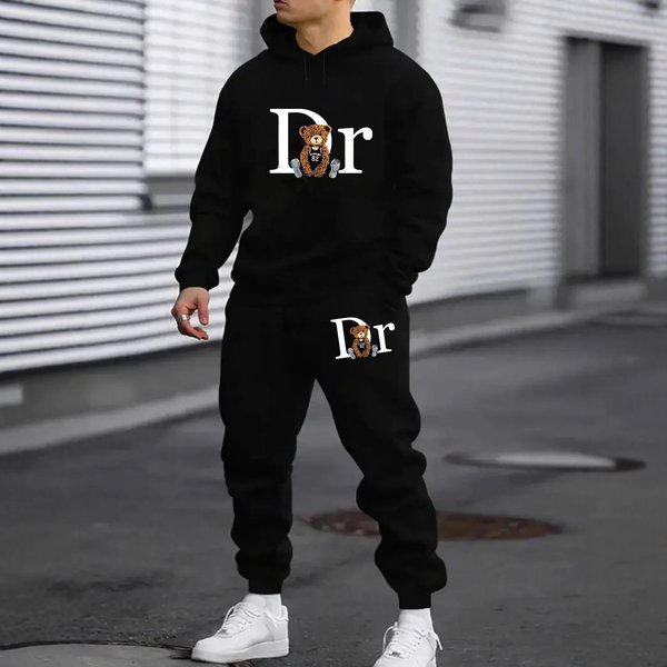 Couple’S Teddy Bear Print Fleece Hoodie Set – Unisex Matching Pullover With Kangaroo Pocket, Oversized Fit (Black, Grey, Olive & More, S-XXXL)-image
