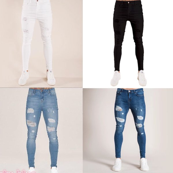 Station New Pants 2021 Autumn White Ripped European And American Cross-Border Black Slim High-Waist Jeans Men's Clothing-image