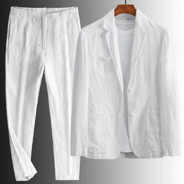 Men's Clothing 2026 New Simple Casual Linen Suit For Men Spring And Summer Thin Style Youth Korean Style Fashion Summer Loose Handsome Two-Piece Suit-image
