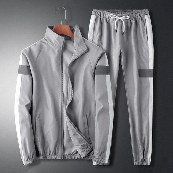 Men's Korean Style Stand Collar Jacket & Loose Trousers Set – Breathable Cotton (M-5XL, Black/Grey/White)