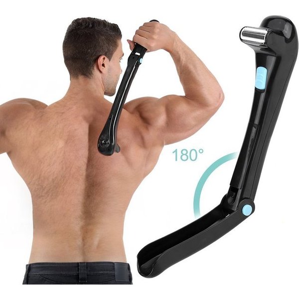 Men Shaver Electric Back Hair Shaving Razor Epilator 180 Foldable Battery Manual Long Handle Body Hair Trimmer Removal Tool-image