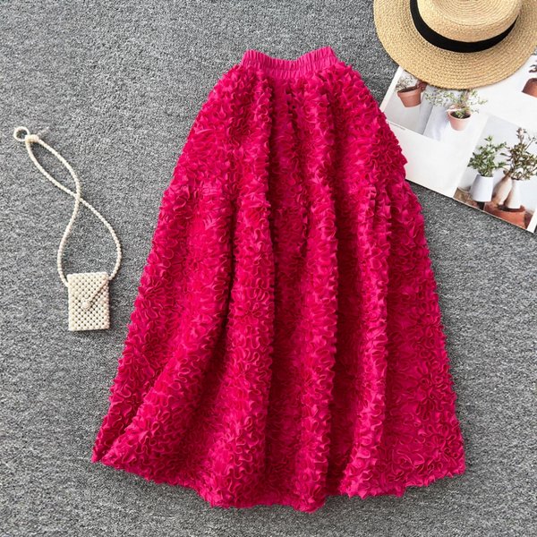 Elegant French Lace High-Waist Midi Skirt For Women - Floral Embroidery A-Line Skirt With Comfort Stretch, Chic Spring Outfit-image