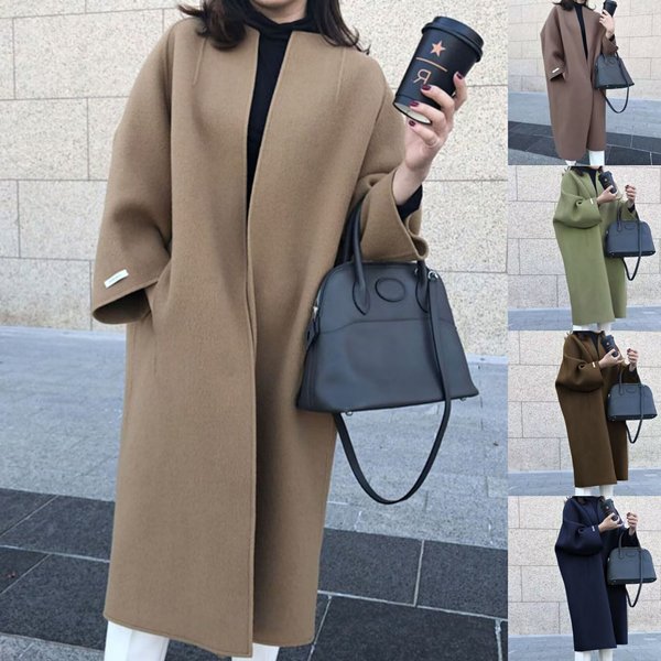 Women's Clothing Autumn And Winter New Women's Commuter Long Sleeve Jacket Long Solid Color Straight Wool Coat