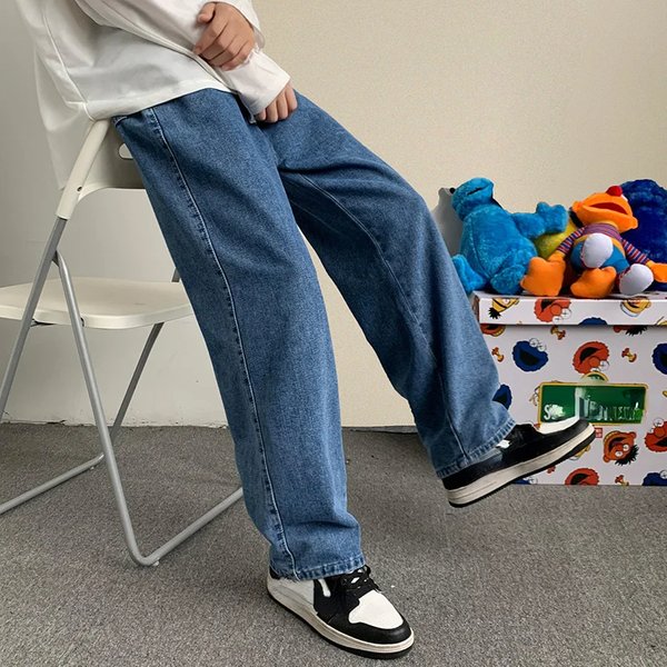 2024 Spring Streetwear Baggy Jeans Men Korean Fashion Loose Straight Wide Leg Hip-Hop Pants Male Brand Clothing Black Light Blue-image