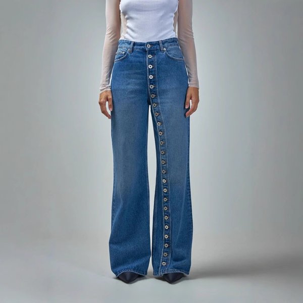 Vintage Washed High-Waisted Straight Leg Jeans For Women - Retro Button Fly Denim Pants With Distressed Details