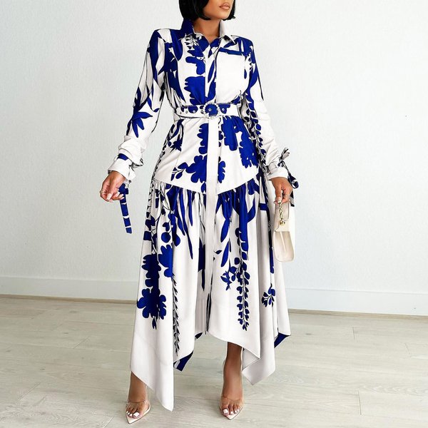 Women's temperament printed irregular lapel foreign trade dress