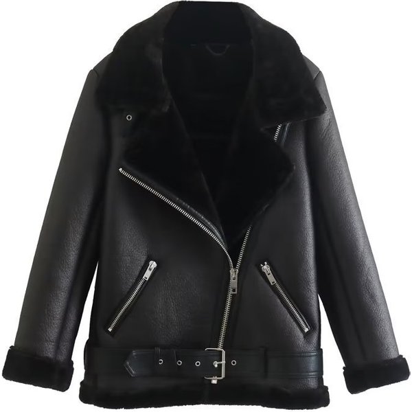 Women's Clothing Autumn New Women's Urban Leisure Black Double Sided Jacket Coat Fur Leather Jacket-image
