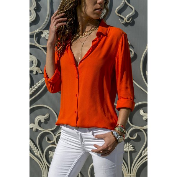 Women's Long Sleeve Women's Deep V Button Chiffon Shirt
