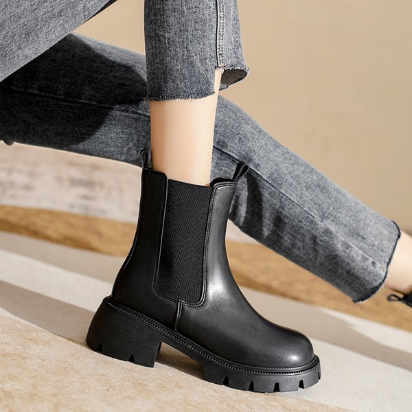Boots Women's British-Style Short Boots 2023 New Autumn And Winter Mid-Calf Boots Thick-Soled Martin Boots Cigarette Boots Plus Size-image