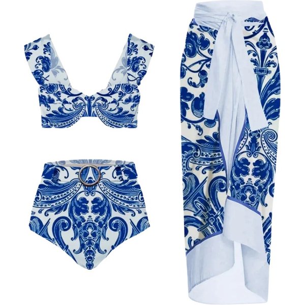 Women's High Waist Retro Print Split Swimsuit Women's Hot Spring Vacation Beach Dress Two-piece Swimsuit